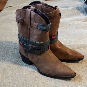 Brown Western Ankle Boots with Decorative Straps